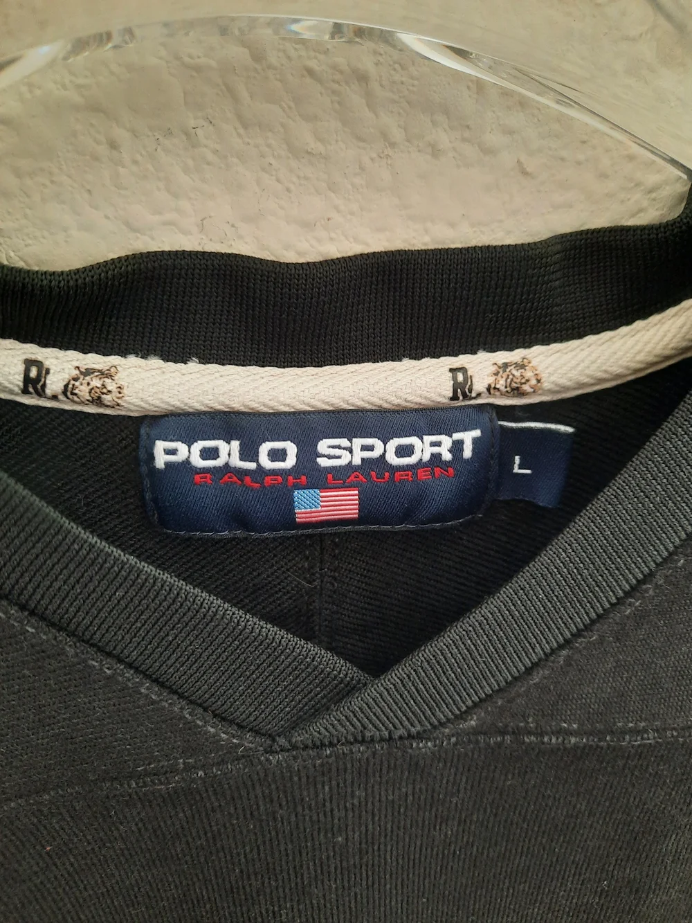 Ralph Lauren Polo Sport Black Short Sleeve V-Neck Shirt with Red Number 22